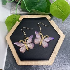 2  Gold-tone Butterfly Acrylic Earring Set Drop Dangle New Free Ship B6266