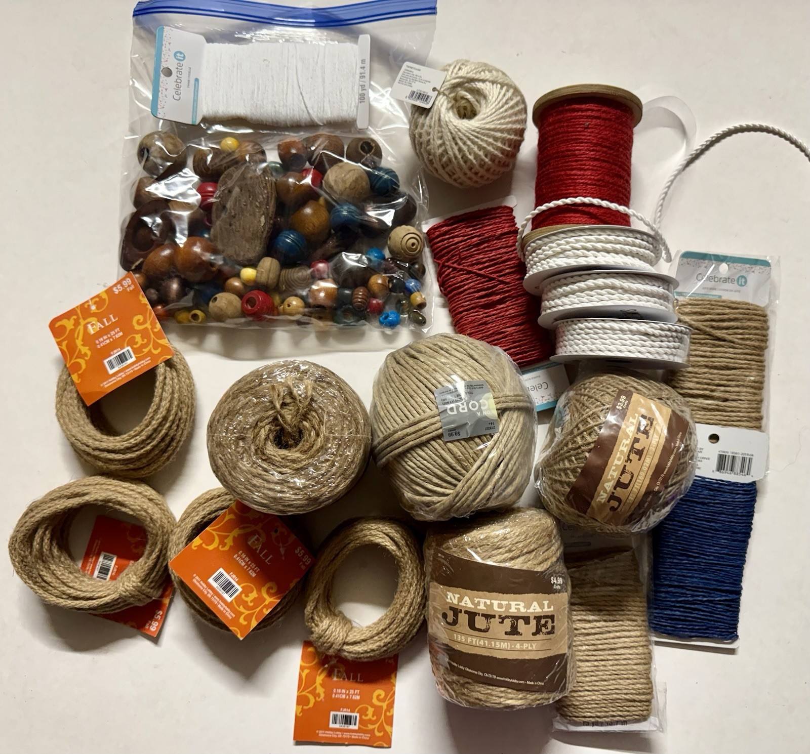 Mixed Lot Macrame Jute Cord Thread And Beads Crafts