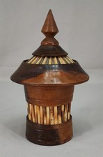 VINTAGE OLIVE WOOD AND PORCUPINE QUILL LIDDED POT OR BOX - 18cm IN HEIGHT