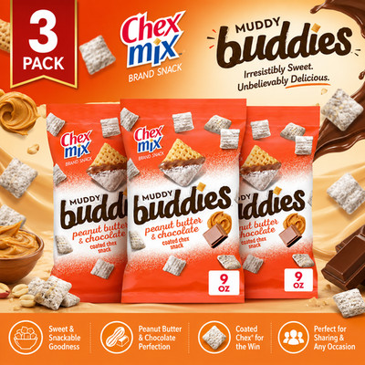 Chex Mix Muddy Buddies Peanut Butter and Chocolate Snack Mix, Snacks, 9 oz