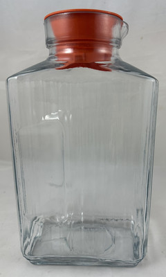 Vtg Anchor Hocking Refrigerator Jar Ribbed Glass Orange Lid 2 Qt Water Pitcher