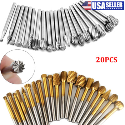 20Pcs Tungsten Carbide Steel Rotary Burr Die Grinder Bit 1/8in Shank Carving Set