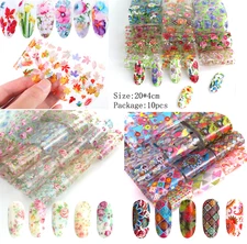 10Pcs Nail Art Foil Stickers Flower Pattern Transfer Decals Decoration Tips NS46