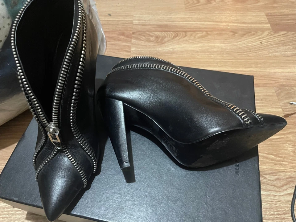 Alexander Wang -Kendal- Womens UK Size 3.5 Black Leather Zip Trim Booties (Ex - Image 2 of 4