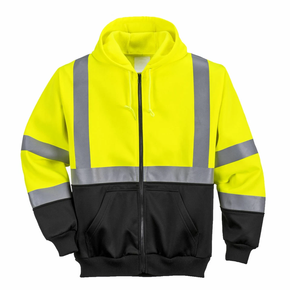 Portwest UB315 Reflective Hi-Vis Yellow Two-Tone Safety Work Zipped Hoodie ANSI - Image 2 of 4