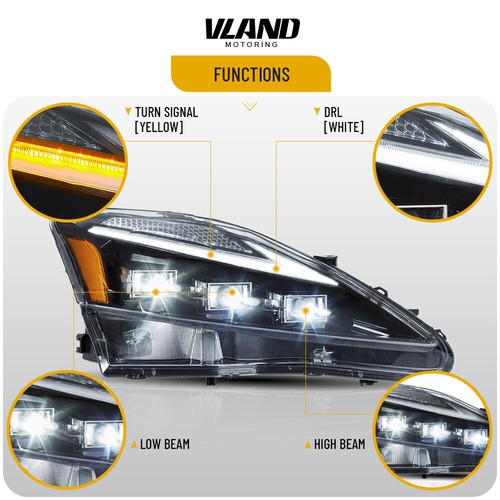 Amber VLAND Bule DRL LED Headlights For 06-13 Lexus IS 250 350 ISF W/Animation - Picture 2 of 14