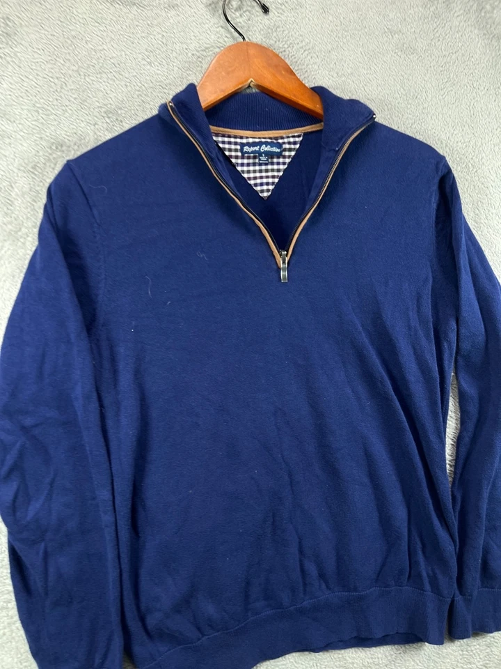 REPORT Collection Mens Sweaters Small Midnight Blue Purple 1/4 Pullover Jumper - Image 2 of 4