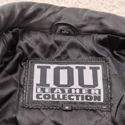IOU Leather Collection Jacket Mens Medium Black Leather Coat Snap