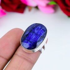 Genuine Blue Sapphire Gemstone Ring Statement Ring 925 Sterling Silver Boho Ring