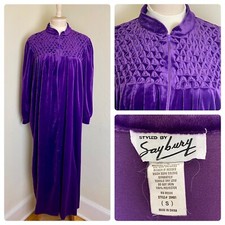 VTG Saybury Zip Front Purple Velour Velvet Long Robe Warm Soft Cozy Rouched sz S