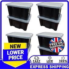 24 Litre Black Plastic Storage Containers With Secure Lids Stackable & Nestable