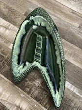 Vintage California Pottery Atomic Boomerang Ashtray Star Trek Emblem Green