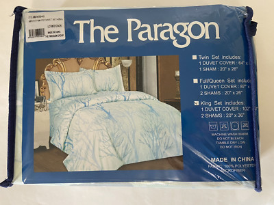 The Paragon King Set Duvet Cover 2 Pillow Shams Winter White Trees Blue BRANDNEW