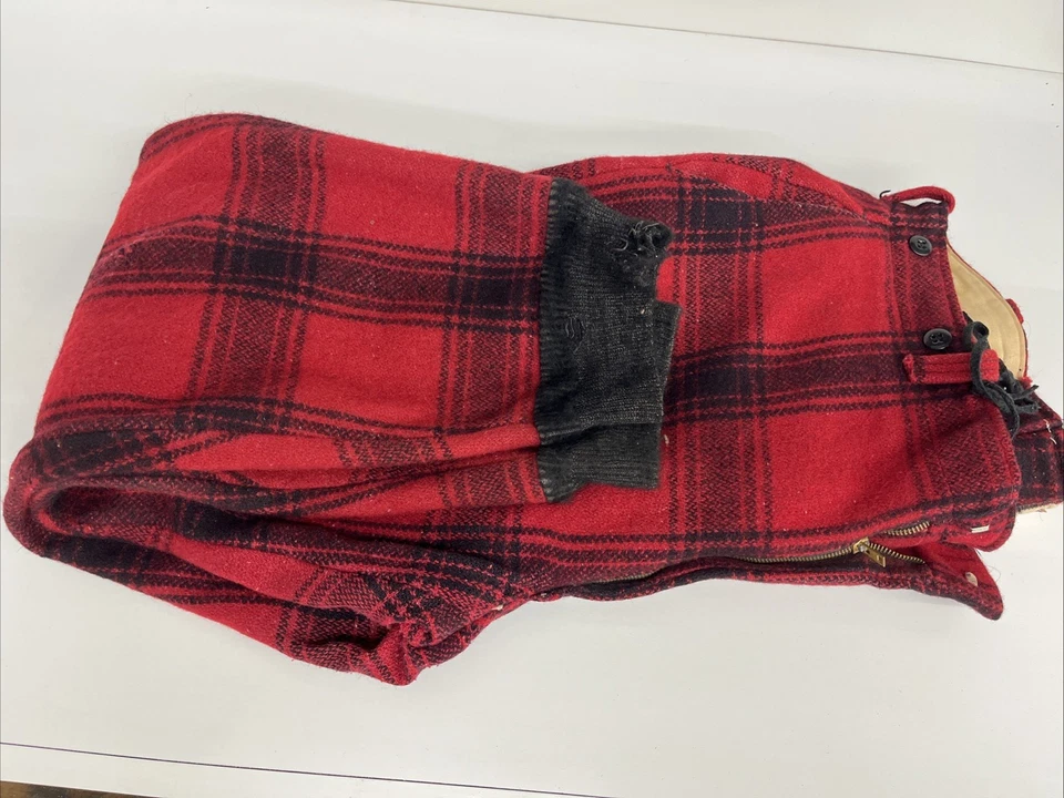 Vintage Woolrich Wool Hunting Pants 38" Waist Red Black Buffalo Plaid READ - Image 2 of 4