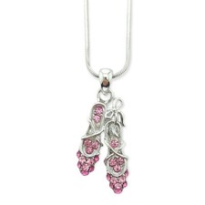 Ballet Shoes Necklace Made With Swarovski Crystal 20" Chain Pink Pendant