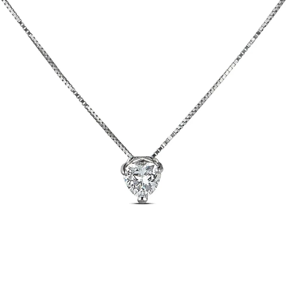 Collana punto luce in argento 925 con zircone A++++ taglio CUORE  passante - Immagine 2 di 4