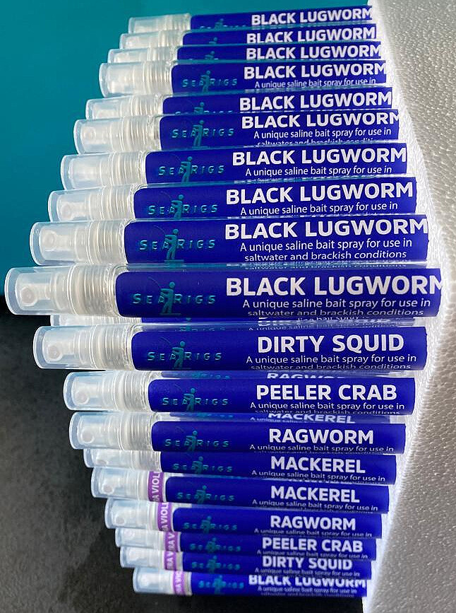 SEA FISHING BAIT SPRAY BLACK LUGWORM PEELER CRAB DIRTY SQUID