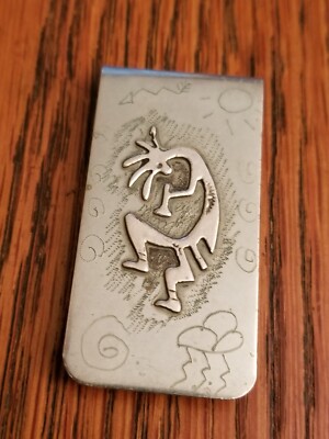 Vintage Signed RB Richard Begay Navajo Sterling Silver Kokopelli Money Clip 