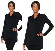 H By HALSTON CHIC V - NECK HI LOW  ESSENTIALS KNIT TUNIC TOP QVC Sz XS NEW $ 49