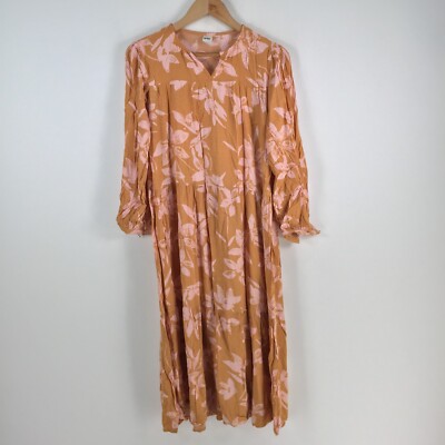 Anko womens dress size 8 shift midi brown floral long sleeve Vneck viscose061762