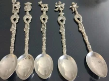 5 Vintage Various Collectors Souvenir Miniature Silver Spoons, made in Italy