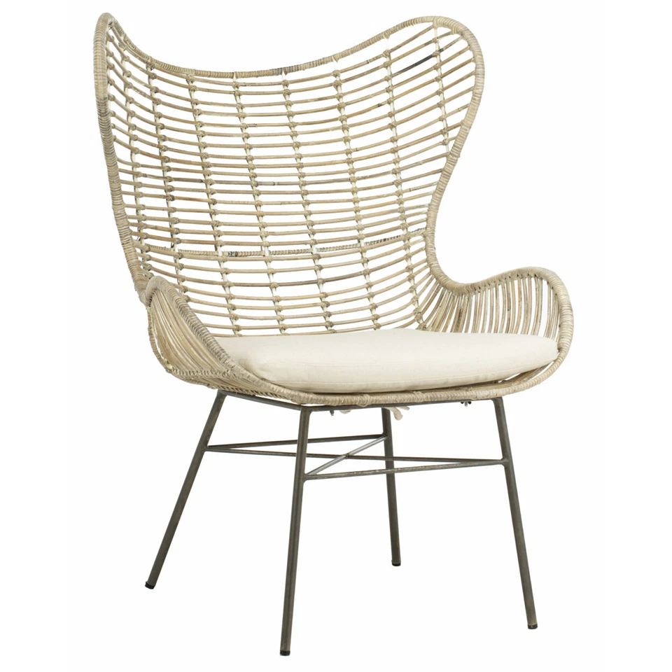 Sillón con respaldo de ala de ratán SAFAVIEH Malia | Blanco lavado | Foto 3 de 4