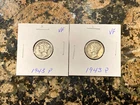 1943 P Lot of 2 Mercury Dimes - 90% Silver, VF