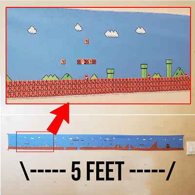 Full Super Mario Bros stage 1-1 tapestry   Mario banner wall flag game room NES