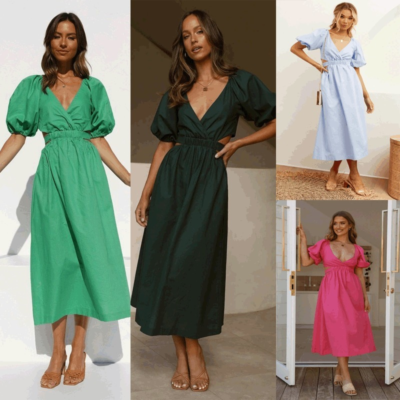 Elegant Women's High Waist V-neck Half-sleeve Sweet Midi Dress Party Work  Wear | eBay