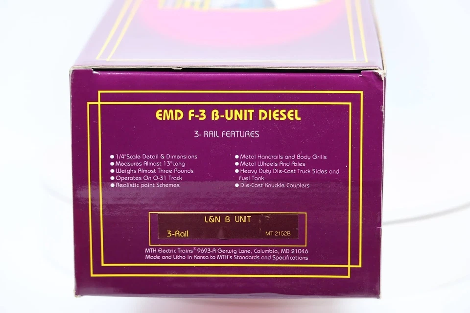 MTH ELECTRIC TRAINS MT-2152B L&N EMD F-3 B-UNIT DUMMY DIESEL ENGINE NIB O 1:48 - Image 4 of 4
