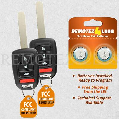 2 For 2013 2014 2015 2016 2017 Honda Accord Remote Car Keyless Entry Key Fob