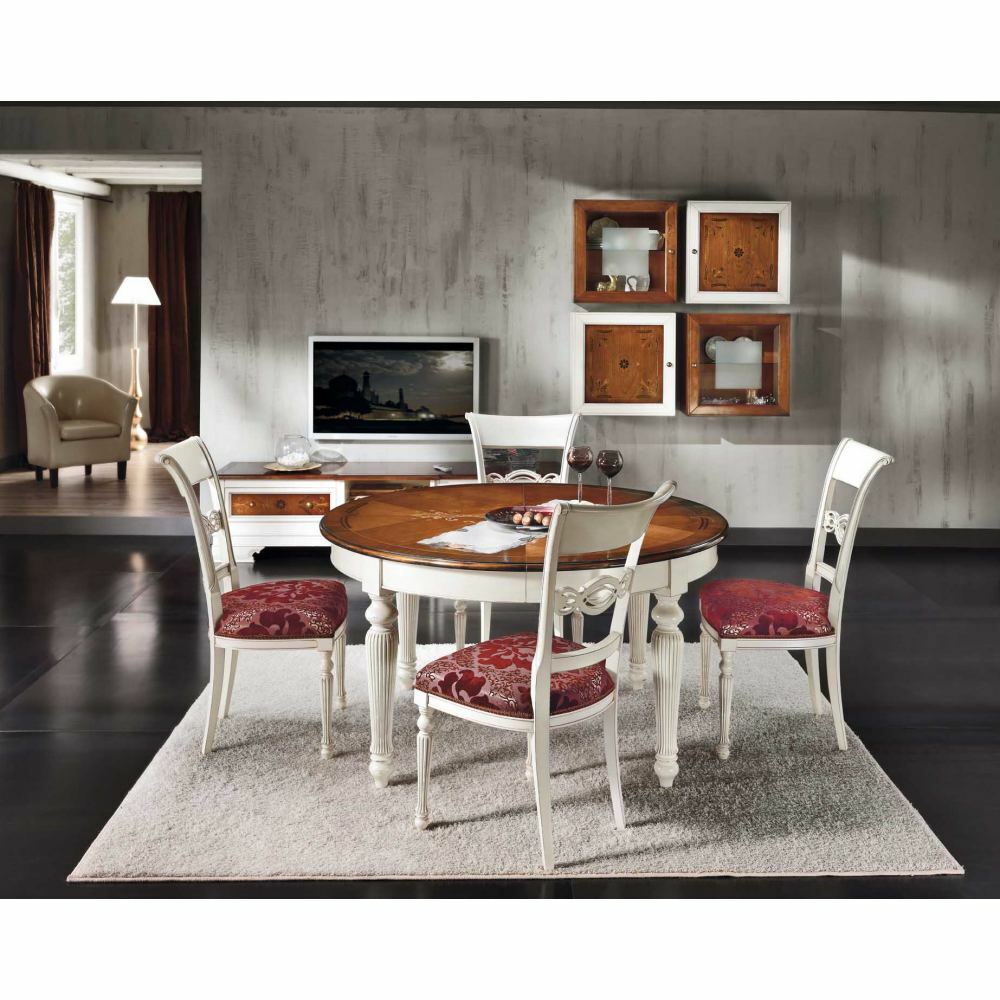 TAVOLO ROTONDO 140 ALLUNGABILE IN LEGNO SALOTTO SOGGIORNO INTARSIO