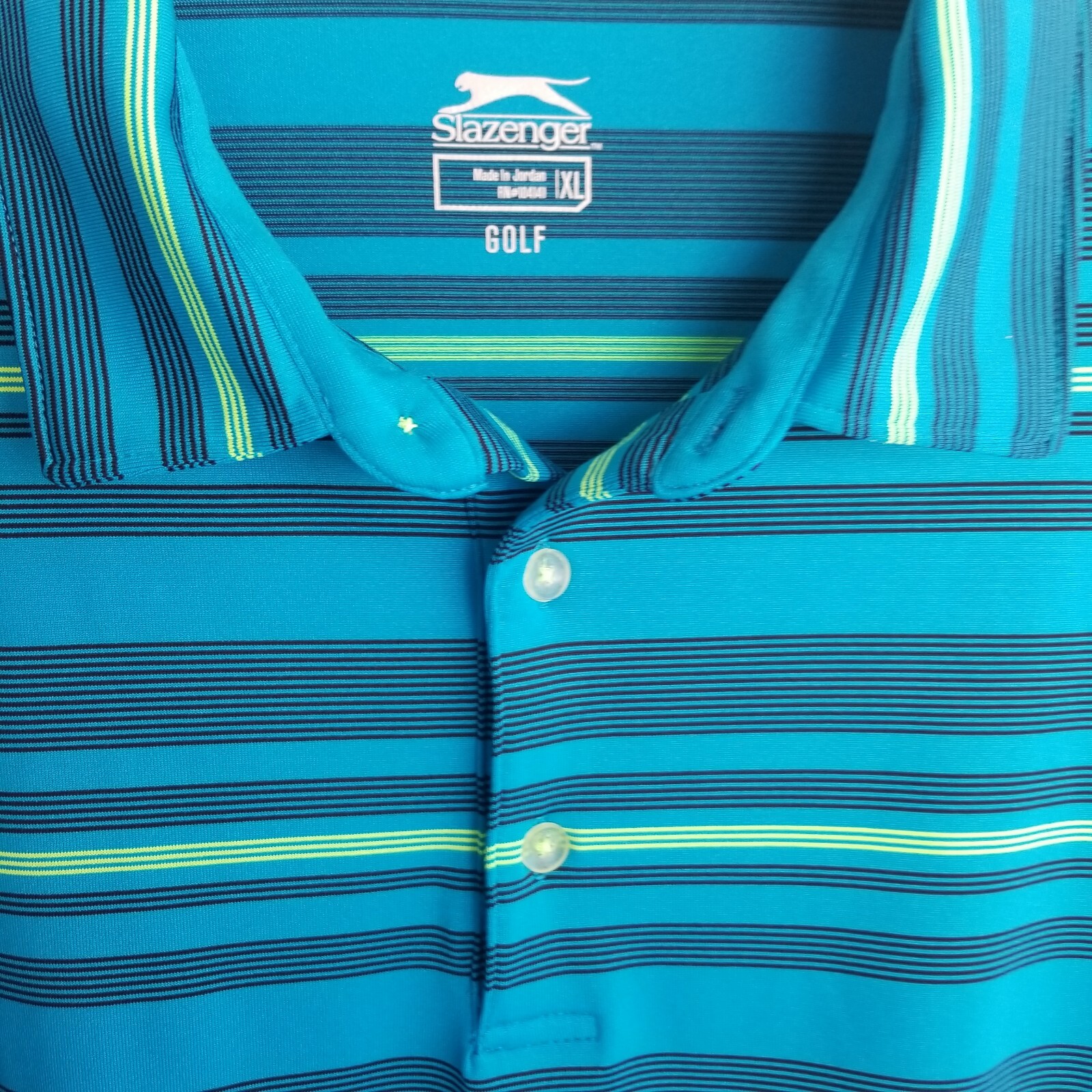 Slazenger Performance Blue Striped Golf Polo Shirt (Men XL) Wicking Short Sleeve