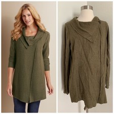 Soft Surroundings Miranda Wrap Sweater Open Knit Cardigan Top Green Size L Large