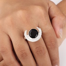 Rare Black Onyx Gemstone 925 Sterling Silver Jewelry Handmade Ring Gift For Her