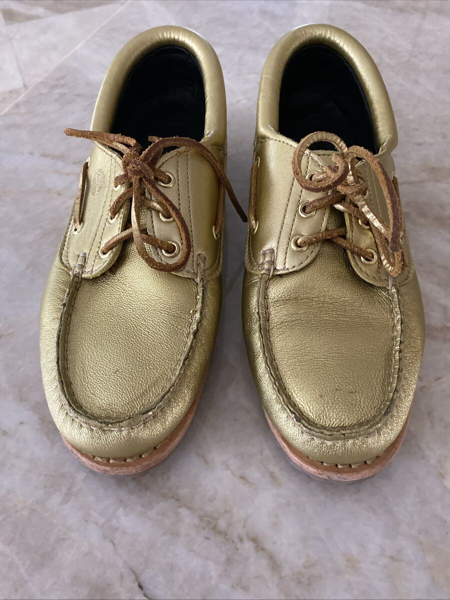Timberland Noreen 3 Eye Metallic Gold Leather Boat Shoes Timberland Noreen 3 Eye Metallic Gold Leather Boat Shoes