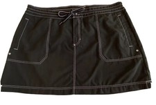 Women  s Lands  End Skirt Black 100 Nylon Zipper Drawstring Waist Pockets SZ 12