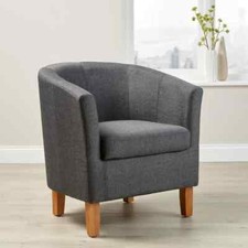 Image of Dark Grey Fabric Tub Chair Padded Armchair w/ Wooden Legs Lounge Office