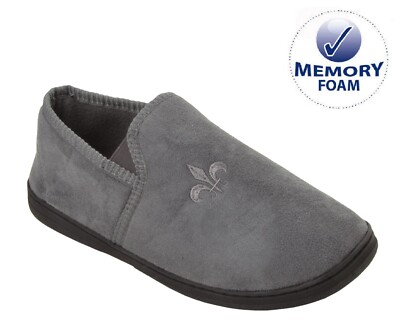 MENS GREY VELOUR TWIN GUSSET MEMORY FOAM COSY