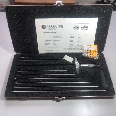 STARRETT 445AZ-9RL DEPTH MICROMETER 0-9  3  BASE W/CALIBRATION REPORT (L18)