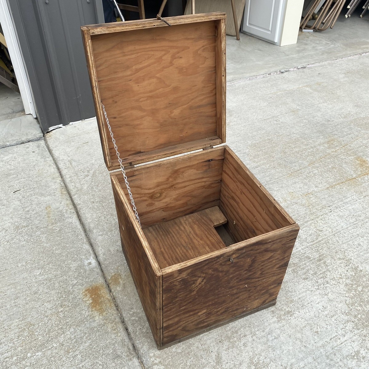 Vintage Hand-Made Wood Tool Box Primitive Hinged Lid w Vintage Hand-Made Wood Tool Box Primitive Hinged Lid w