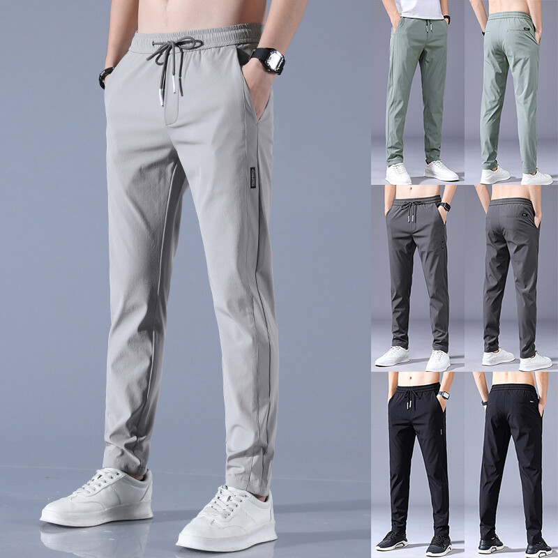 Casual Fast Dry Stretch Pants Men Business High Elastic Waist Classic Trousers ;
