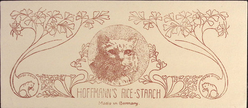 c1900s Hoffmann's Rice-Starch Paper Country Store Sign Cat Kitten 4.75x10.75"