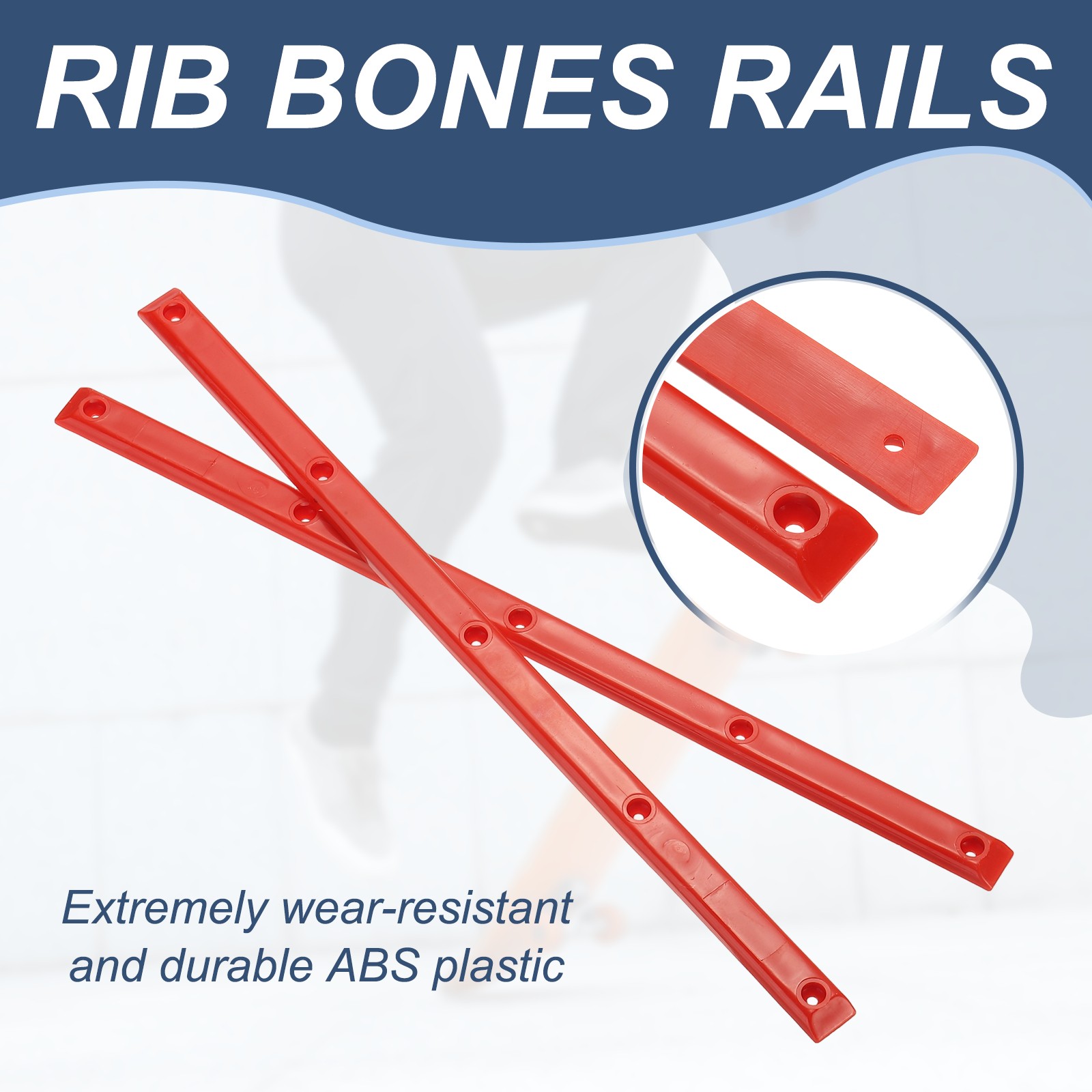 1 Pair Rib Bones Rails, Stable and Flexible Skateboard Rails for Deck(Red)