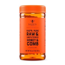Nate's 100 Pure Raw  Unfiltered Honey and Comb - 16oz. Jar..