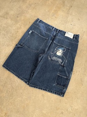 RARE Southpole BAGGY RAID Y2K Bboy Embroidered Blue Denim Jorts