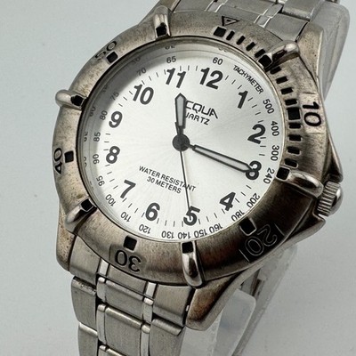 Acqua by Timex Quartz Watch Men 30m Silver Fixed Bezel Analog New Battery 7.5''