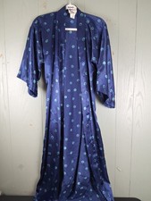 Vintage California Dynasty Full Length Robe SMALL Blue Polka Dot Belted Satin