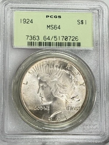 1924-P Peace Silver Dollar $1 PCGS OGH MS64 Philadelphia 90% One US Coin