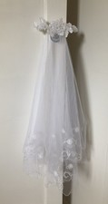 Vintage biały haftowany do biodra ślubny welon ślubny z grzebieniem nakrycie głowy